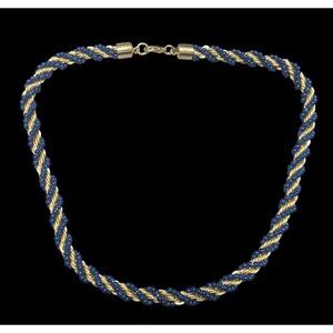 Elegant Vintage French Twist Gold Tone Chain Necklace With Blue Glass Beads